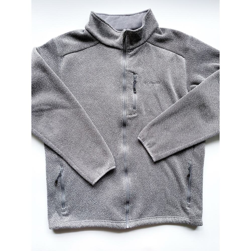 Men's Gray Knit Columbia Zip Up Jacket Fleece Lined Size XL